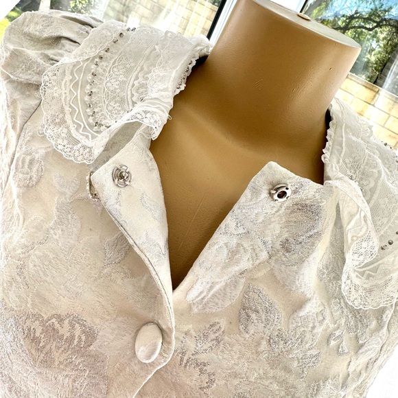 Dream Sister Jane Tailored Jacquard Mini Dress Ivory Size XS Floral Long Sleeve - Picture 8 of 16